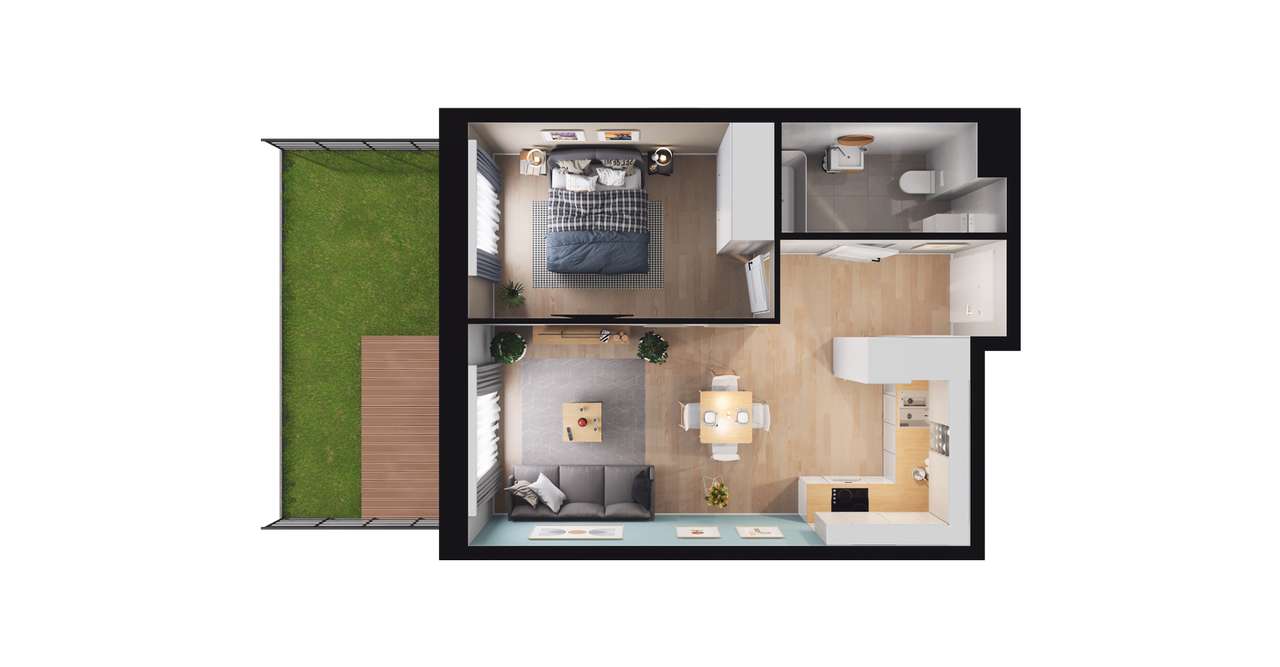 2-pokojowe mieszkanie 39m2 + ogródek - Pełny obrazek: 2/8