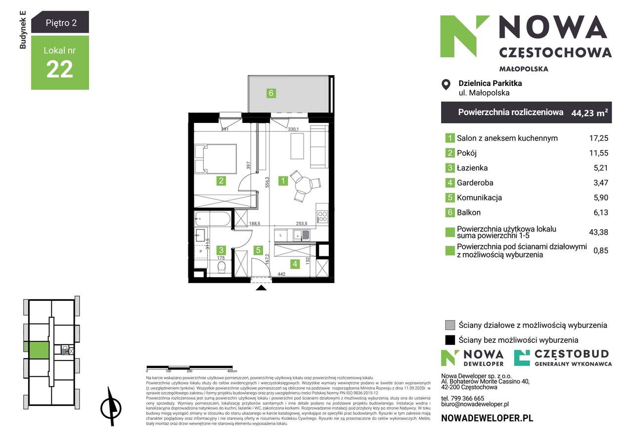 2-pok.| 44,23 m2 | Parkitka | Bezpośrednio od dewelopera - Pełny obrazek: 2/17