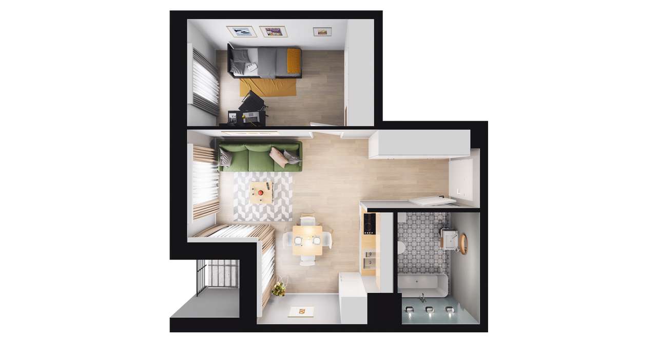 2-pokojowe mieszkanie 36m2 + balkon 2,37m2 - Pełny obrazek: 2/7