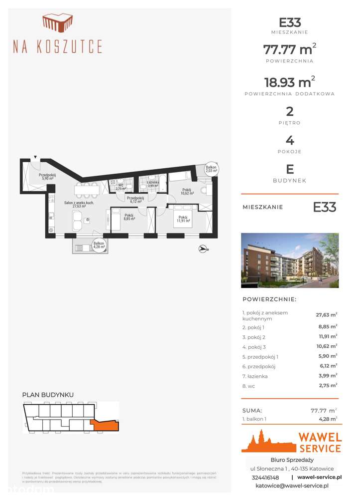 4-pokojowe mieszkanie 77m2 + balkon - Pełny obrazek: 2/8