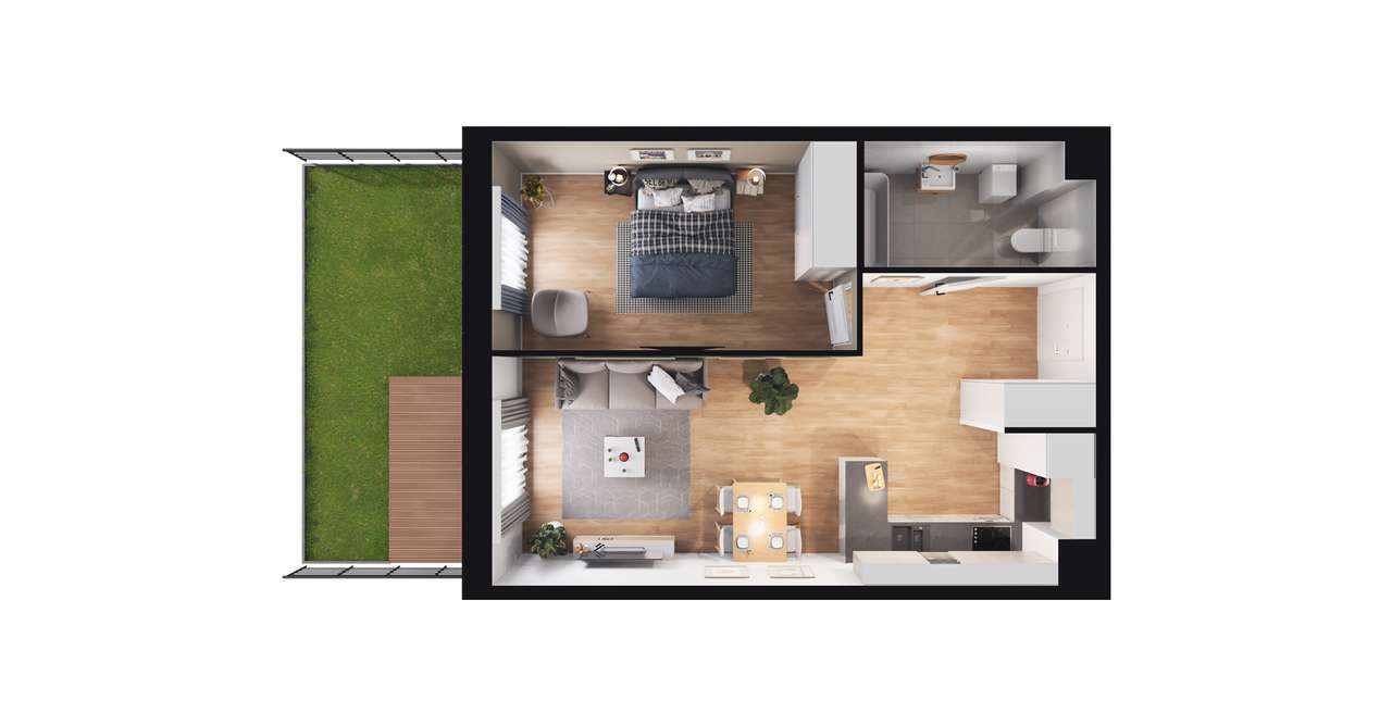 2-pokojowe mieszkanie 44m2 + ogródek Bezpośrednio - Pełny obrazek: 2/7