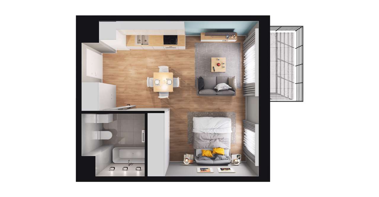 1-pokojowe mieszkanie 32m2 + balkon - Pełny obrazek: 2/8