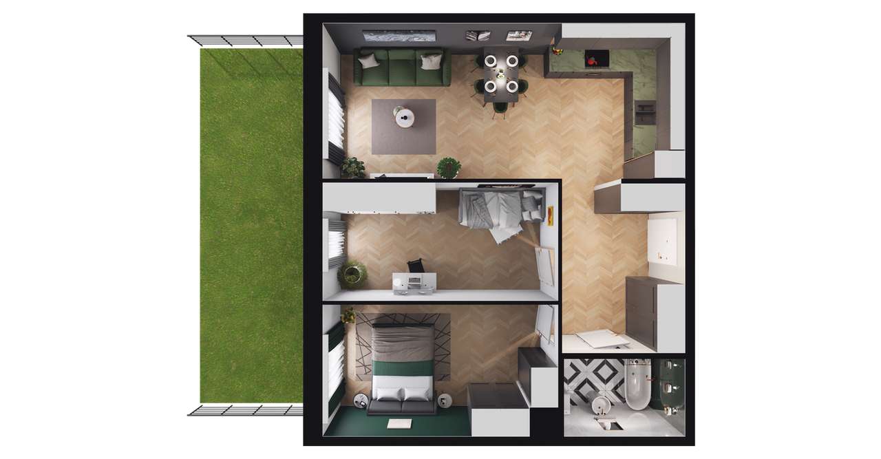 3-pokojowe mieszkanie 61m2 + ogródek - Pełny obrazek: 2/7