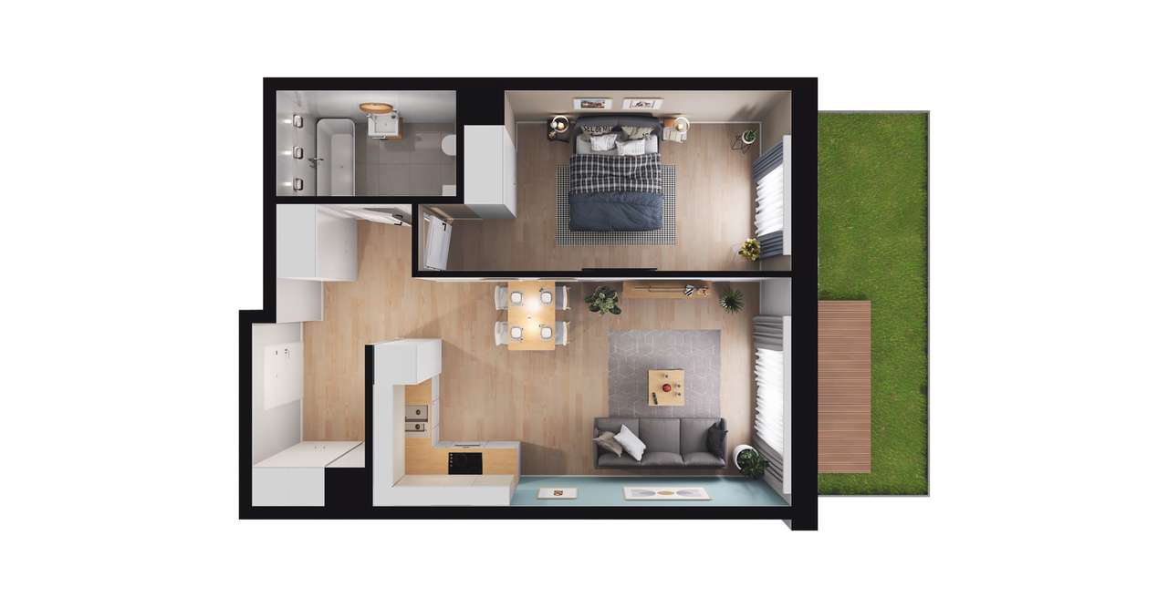 2-pokojowe mieszkanie 48m2 + ogródek Bezpośrednio - Pełny obrazek: 2/8