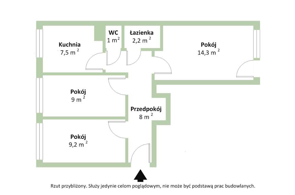 3-pokojowe mieszkanie 52 m² osobną kuchnią, Krzyki, Huby-1