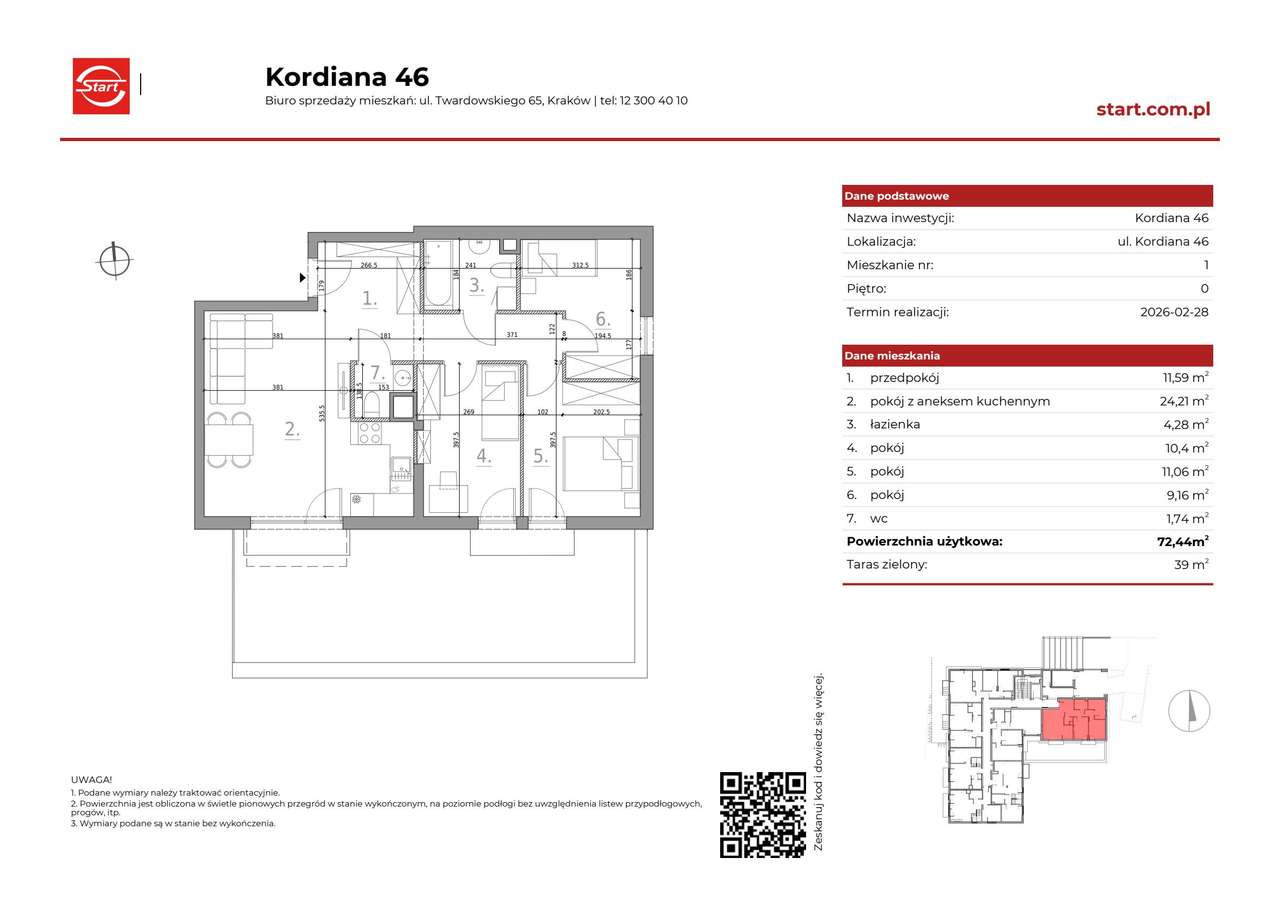 4-pokojowe mieszkanie 72m2 + taras Bezpośrednio - Pełny obrazek: 2/8