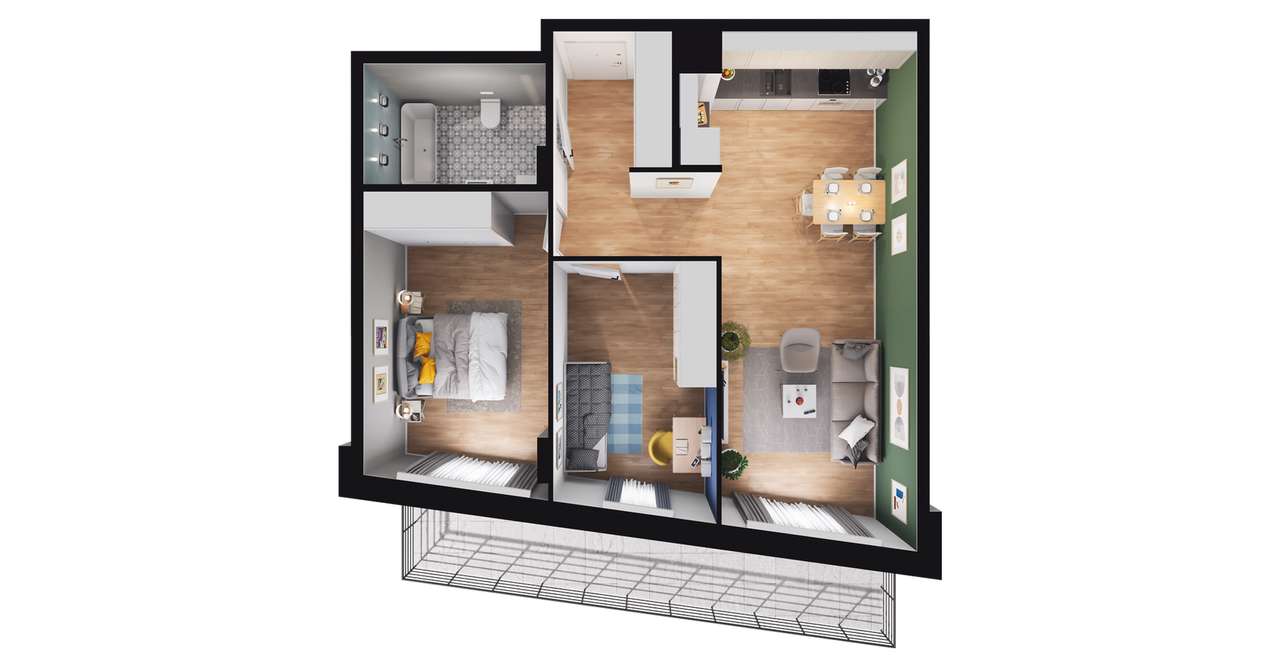 3-pokojowe mieszkanie 59m2 + balkon - Pełny obrazek: 3/9
