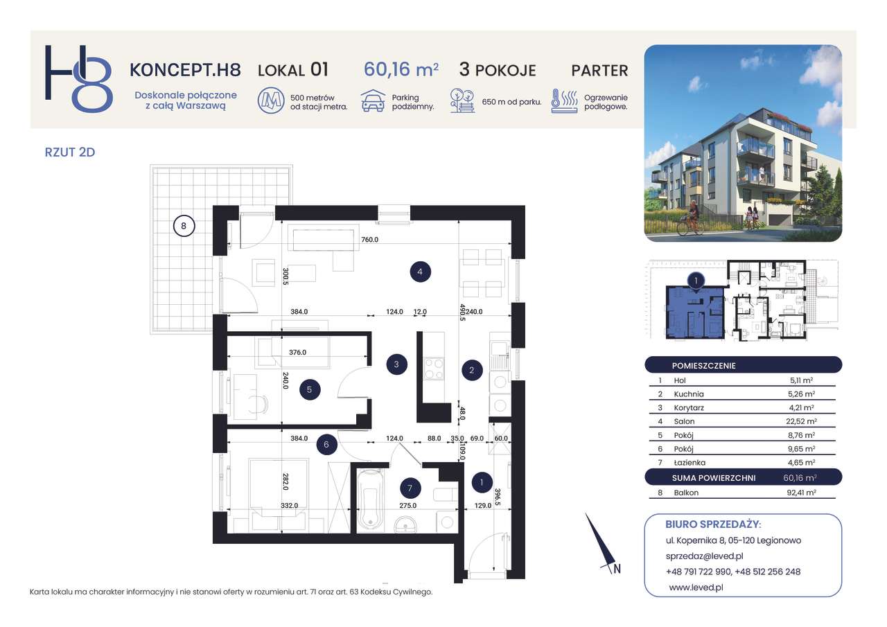 Mieszkanie 3 pokojowe z ogródkiem. Warszawa ul. Hodowlana 8-7