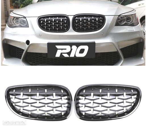 GRELHAS FRONTAIS PARA BMW E60 E61 03-10 DIAMANTE PRETO - BLACK DIAMOND - 1