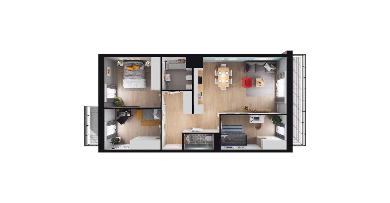 4-pokojowe mieszkanie 68m2 + 2 balkony - Pełny obrazek: 2/6