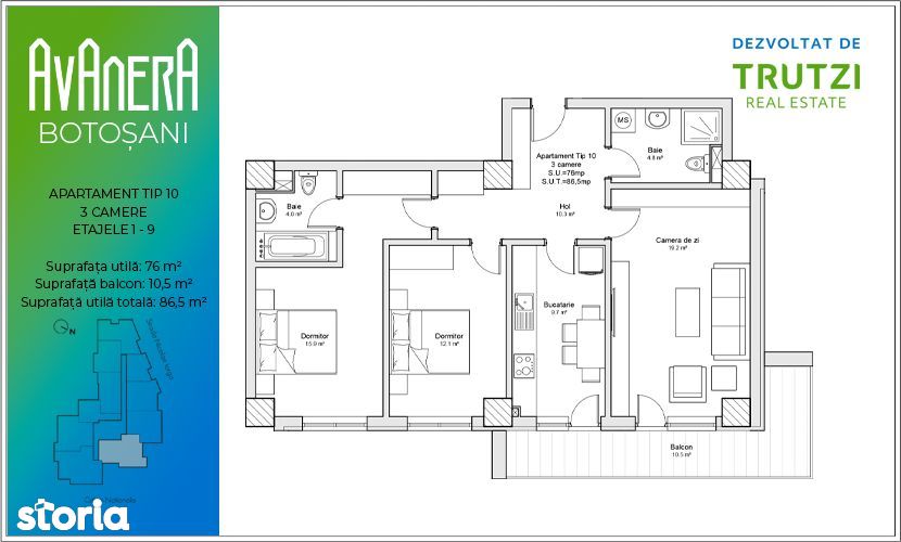 Apartament 3 camere - AVANERA Botosani - TIP 10