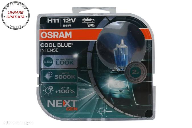 Set 2 Becuri Auto-Moto Halogen NEXT GEN Osram Cool Blue Intense H11 64211CBN-HCB 1- livrare gratuita - 1