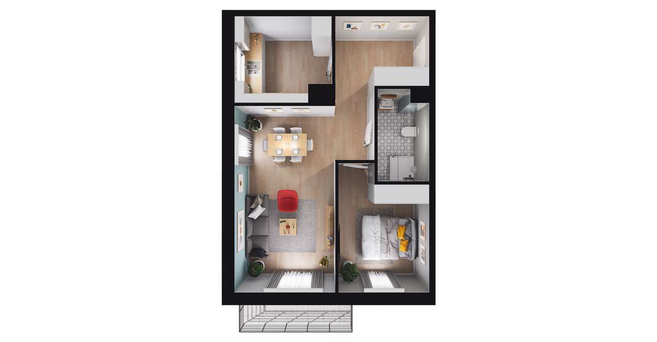 2-pokojowe mieszkanie 50m2 + balkon Bezpośrednio - Pełny obrazek: 2/6