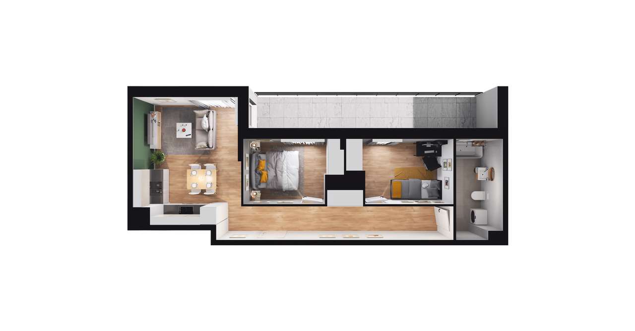 3-pokojowe mieszkanie 52m2 + taras Bezpośrednio - Pełny obrazek: 3/9