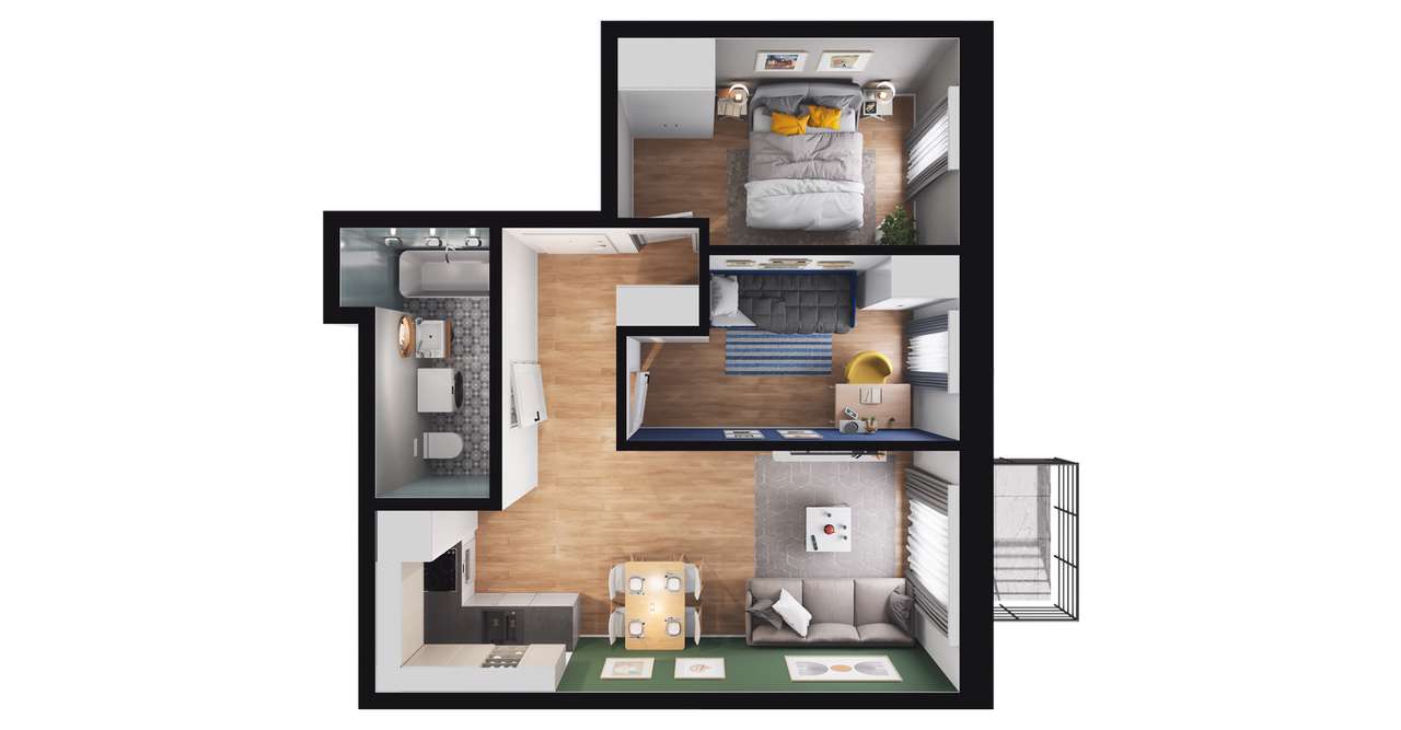 3-pokojowe mieszkanie 51m2 + balkon - Pełny obrazek: 2/8