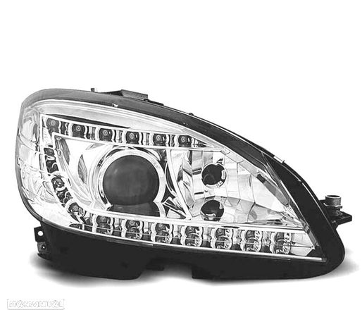 FARÓIS XENON D1S COM LUZ DIURNA LED PARA MERCEDES C W204 07-11 FUNDO CROMADO - 2