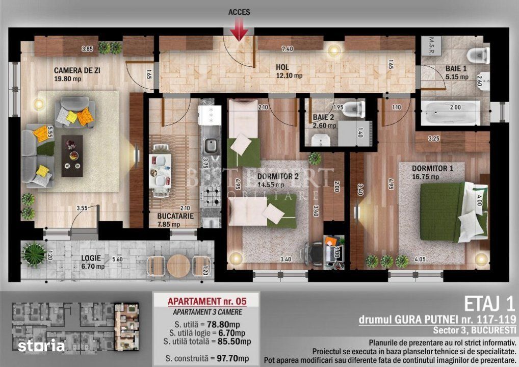 Ideal Familie Apartament cu 3 Camere si geam la baie