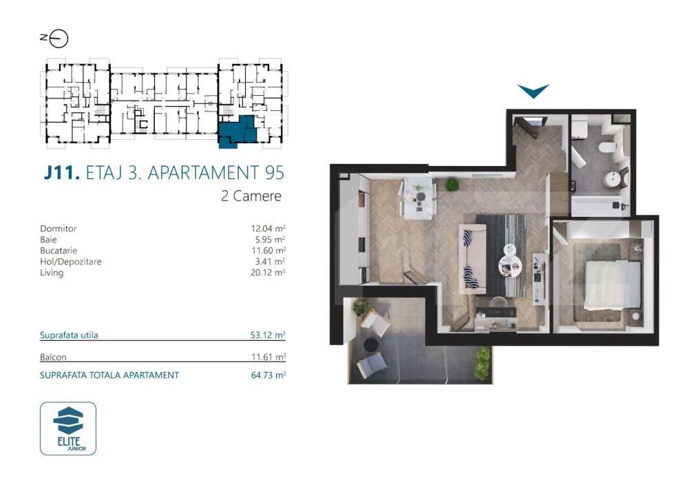 Apartament cu 2 camere, 53 mp, Ansamblu Rezidential, zona RIVUS - Imagine principală: 2/13