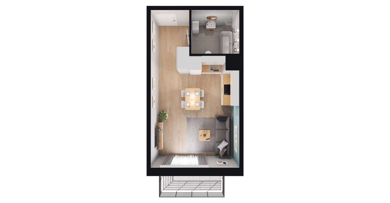 1-pokojowe mieszkanie 30m2 + balkon - Pełny obrazek: 3/9