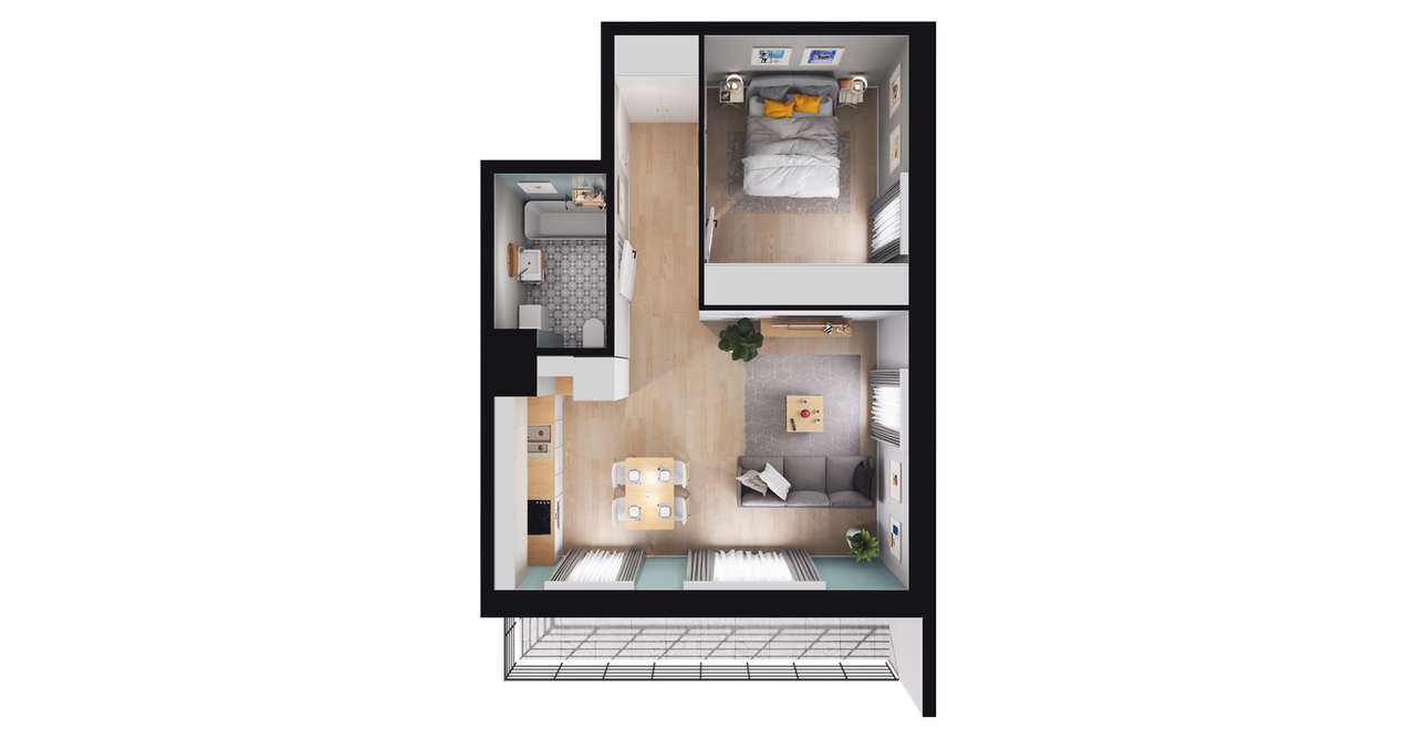 2-pokojowe mieszkanie 43m2 + loggia Bezpośrednio - Pełny obrazek: 3/9