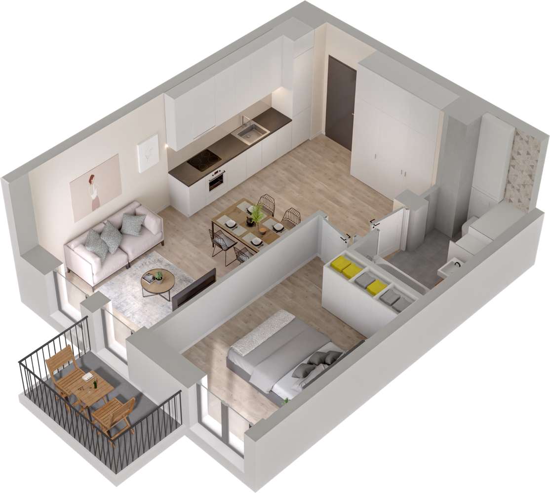 2.M.12 | 41,71 m² | 2 pokoje z balkonem| Krzyki- Gaj (lokal 2.M.12)