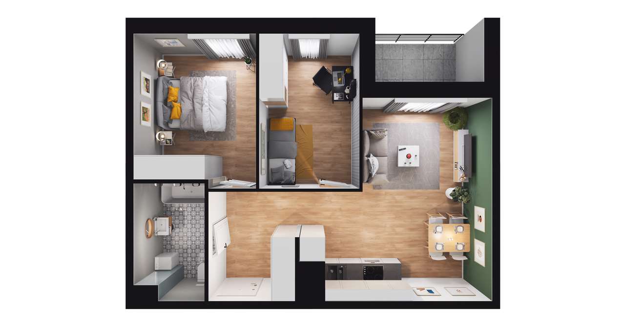 3-pokojowe mieszkanie 51m2 + loggia Bezpośrednio - Pełny obrazek: 2/8