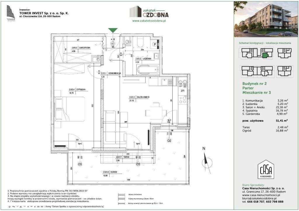 Zakątek Ozdobna M3 B2 - 2 pokoje z ogródkiem - Pełny obrazek: 2/8