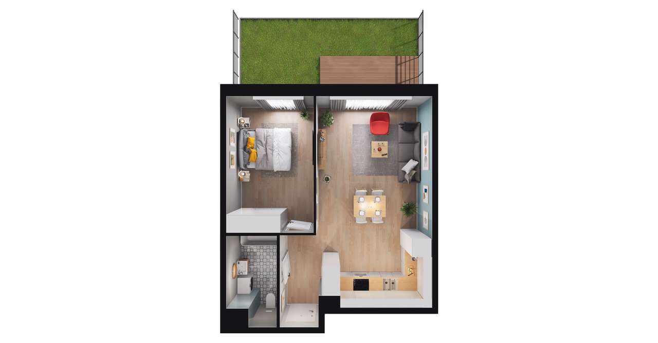 2-pokojowe mieszkanie 43m2 + ogródek - Pełny obrazek: 2/8
