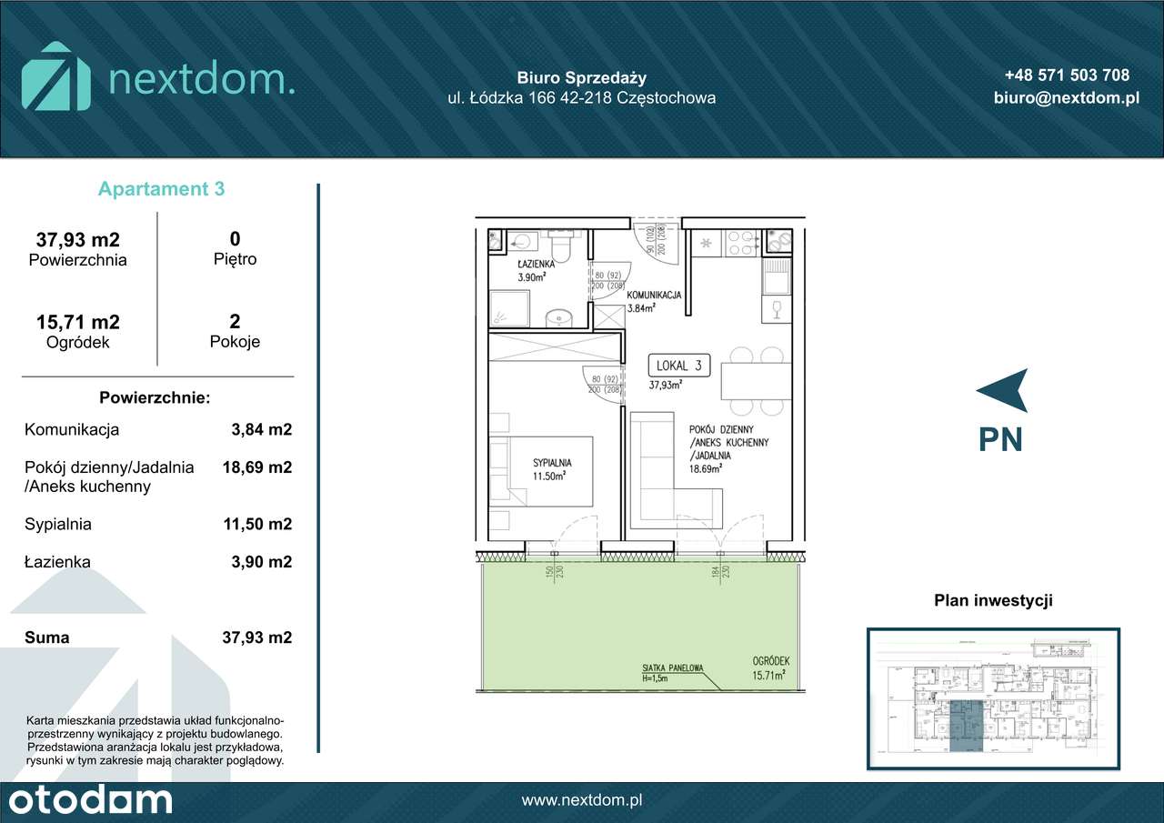 Apartament 3 37.93m2 + ogródek 15.71m2 - Łódzka 166 Częstochowa - Pełny obrazek: 5/16