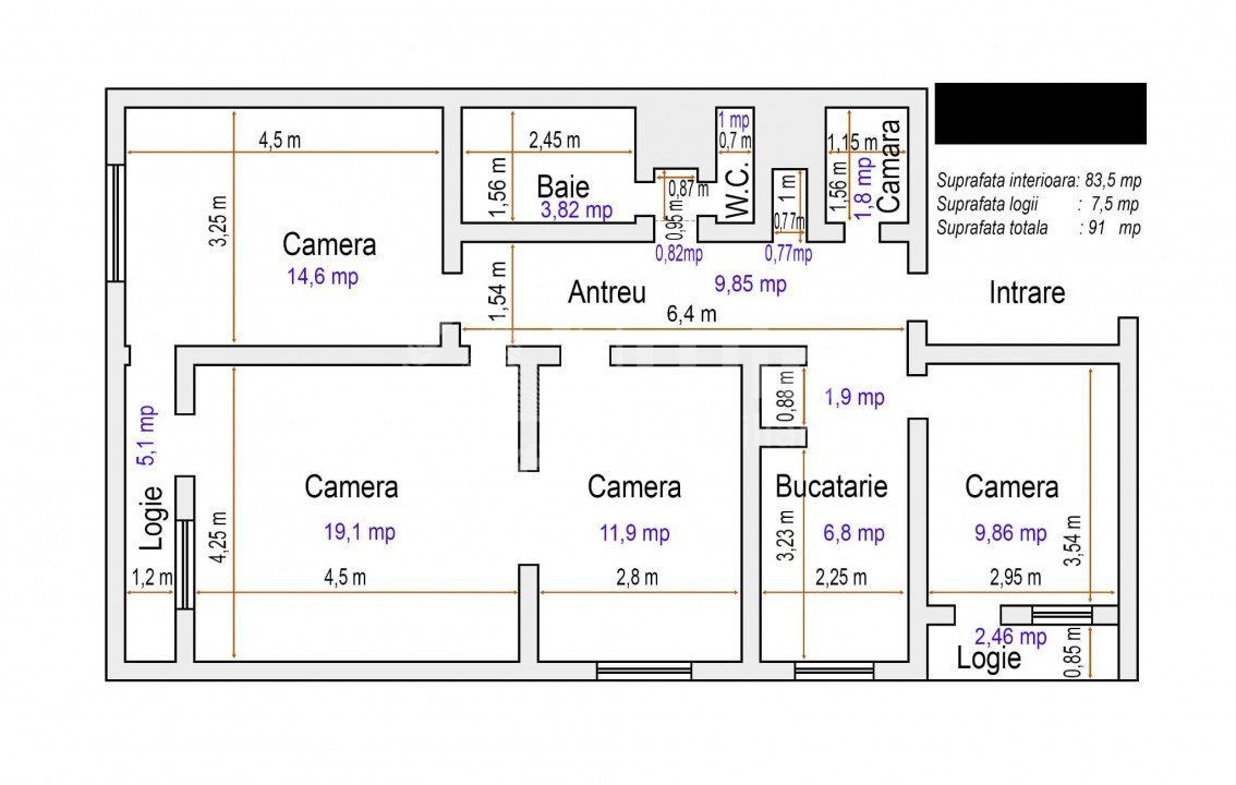 Apartament 4 camere decomandat| Et.3 | 83mp | Parcare | Parcul Central