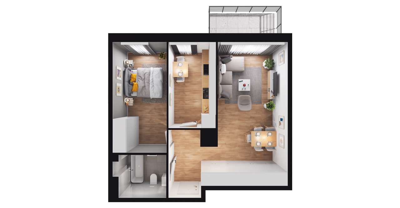 2-pokojowe mieszkanie 49m2 + balkon - Pełny obrazek: 2/8