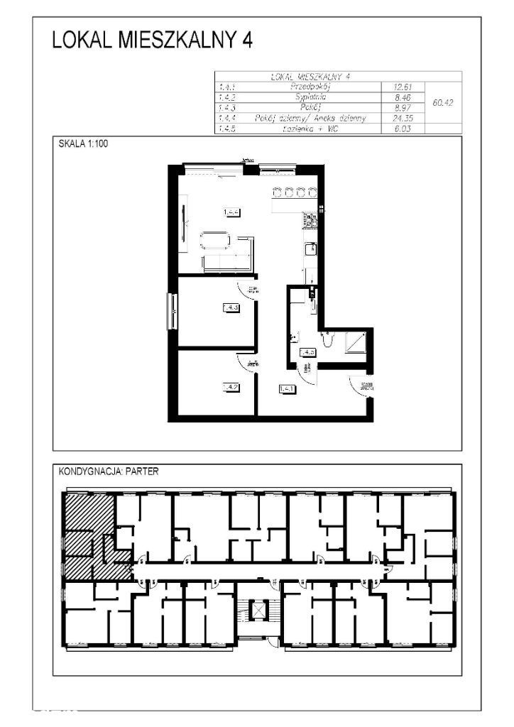 Mieszkanie 3 pokoje o pow. 60,42 m2