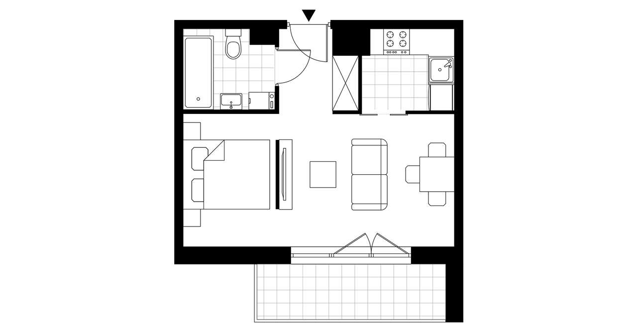 1-pokojowe mieszkanie 29m2 + balkon - Pełny obrazek: 3/8