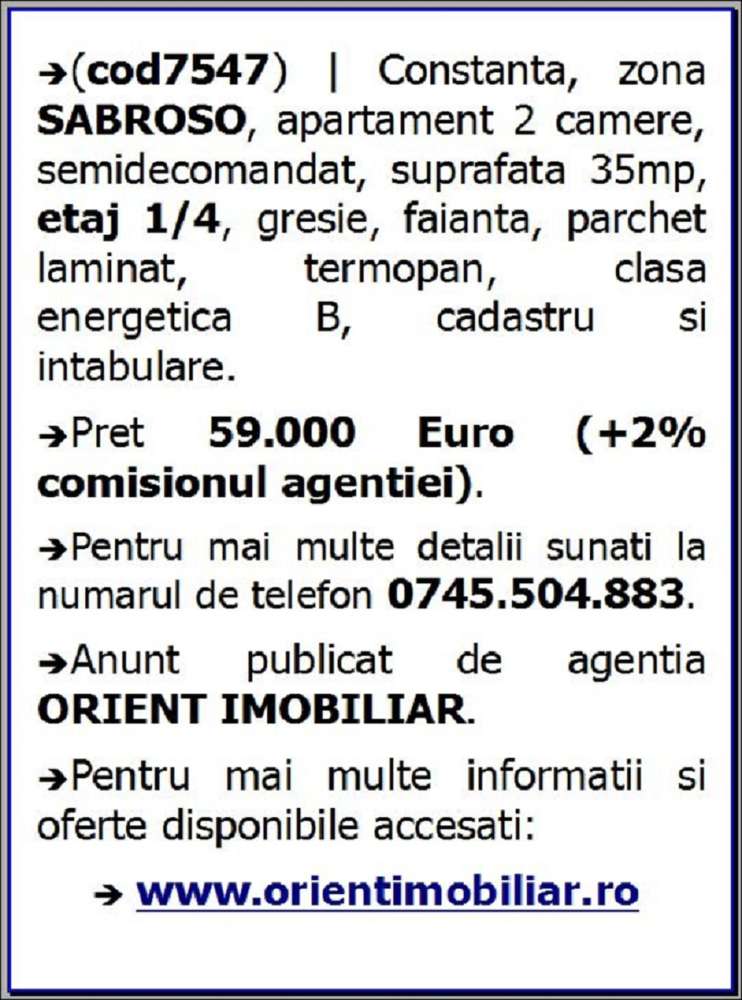 Sabroso, apartament 2 camere, etaj 1, vanzari Constanta-3