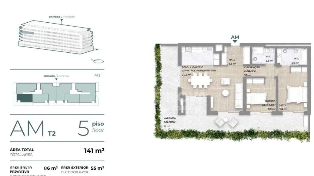 Apartamento T2 C/ Terraço 55m2 Garagem Maia centro-13