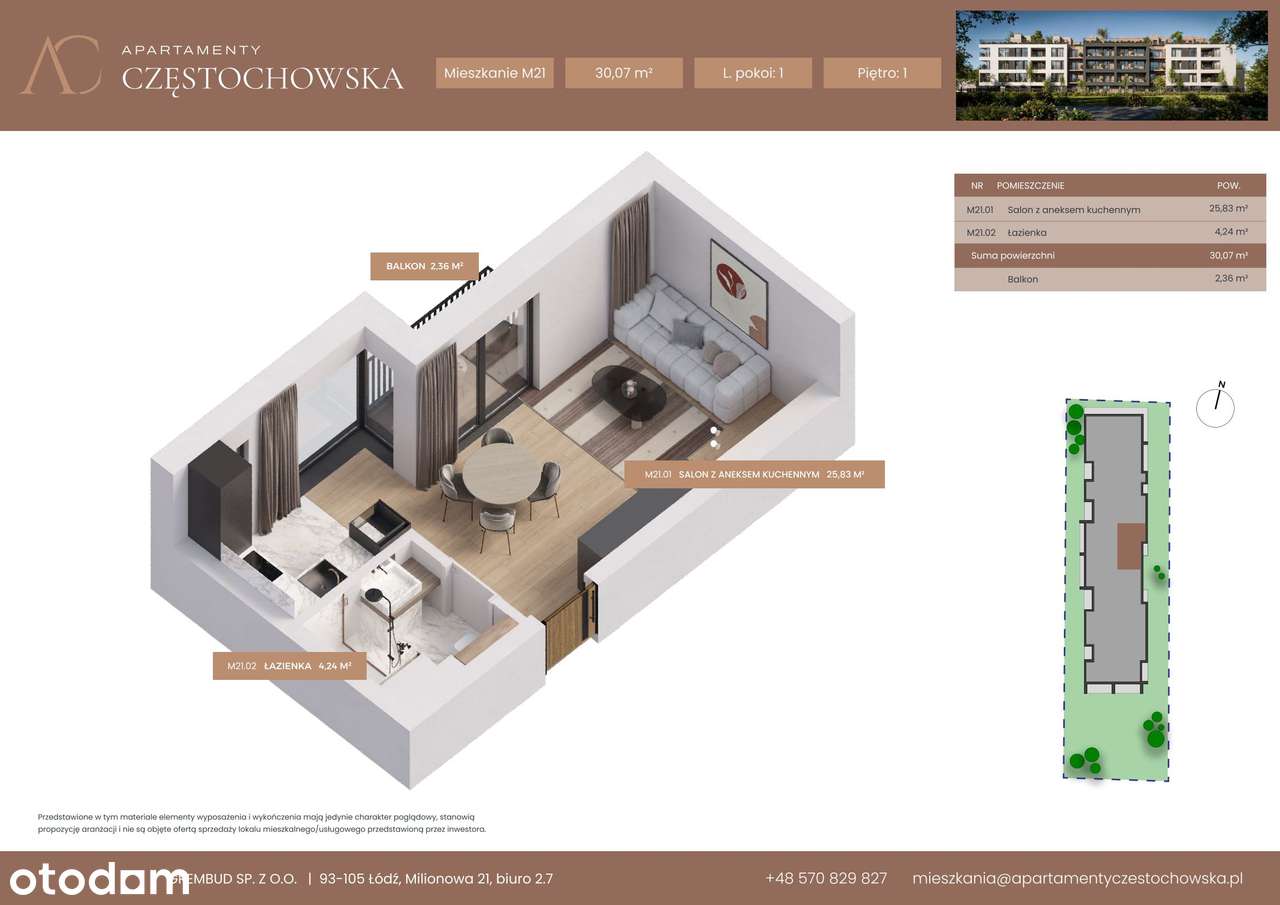 1-pokojowe mieszkanie 30m2 + balkon Bezpośrednio - Pełny obrazek: 2/7