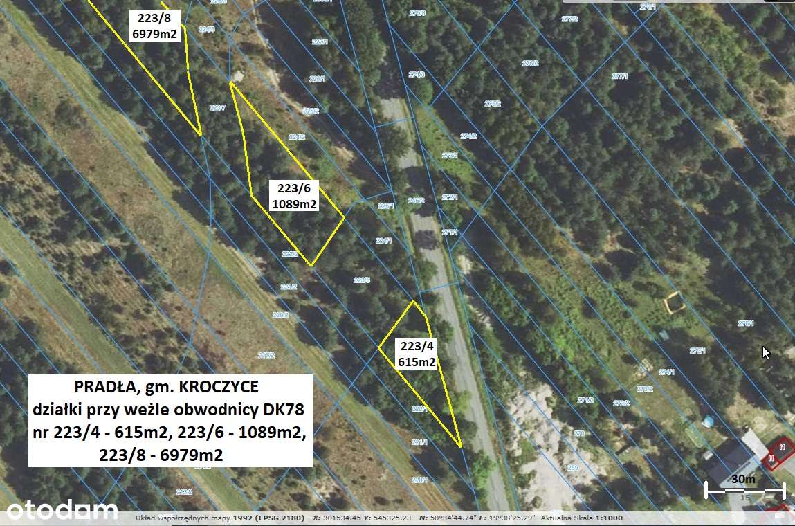 Działka drogowa 615m2 przy projektowanym wężle dr. krajowej DK78-5