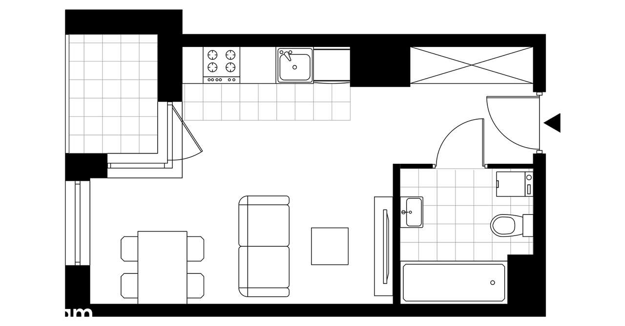 1-pokojowe mieszkanie 25m2 + loggia Bezpośrednio - Pełny obrazek: 3/7
