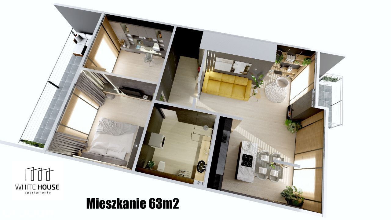 Mieszkanie z zadaszonym tarasem - 63 m2