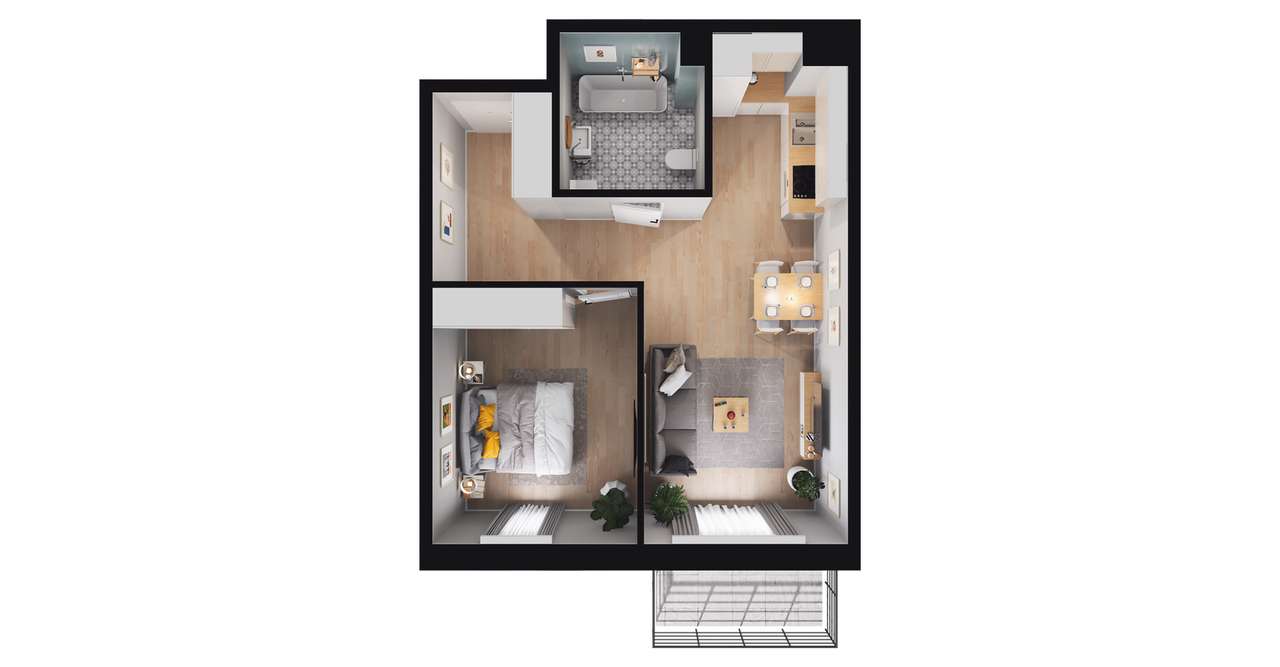 2-pokojowe mieszkanie 43m2 + balkon Bezpośrednio - Pełny obrazek: 3/9