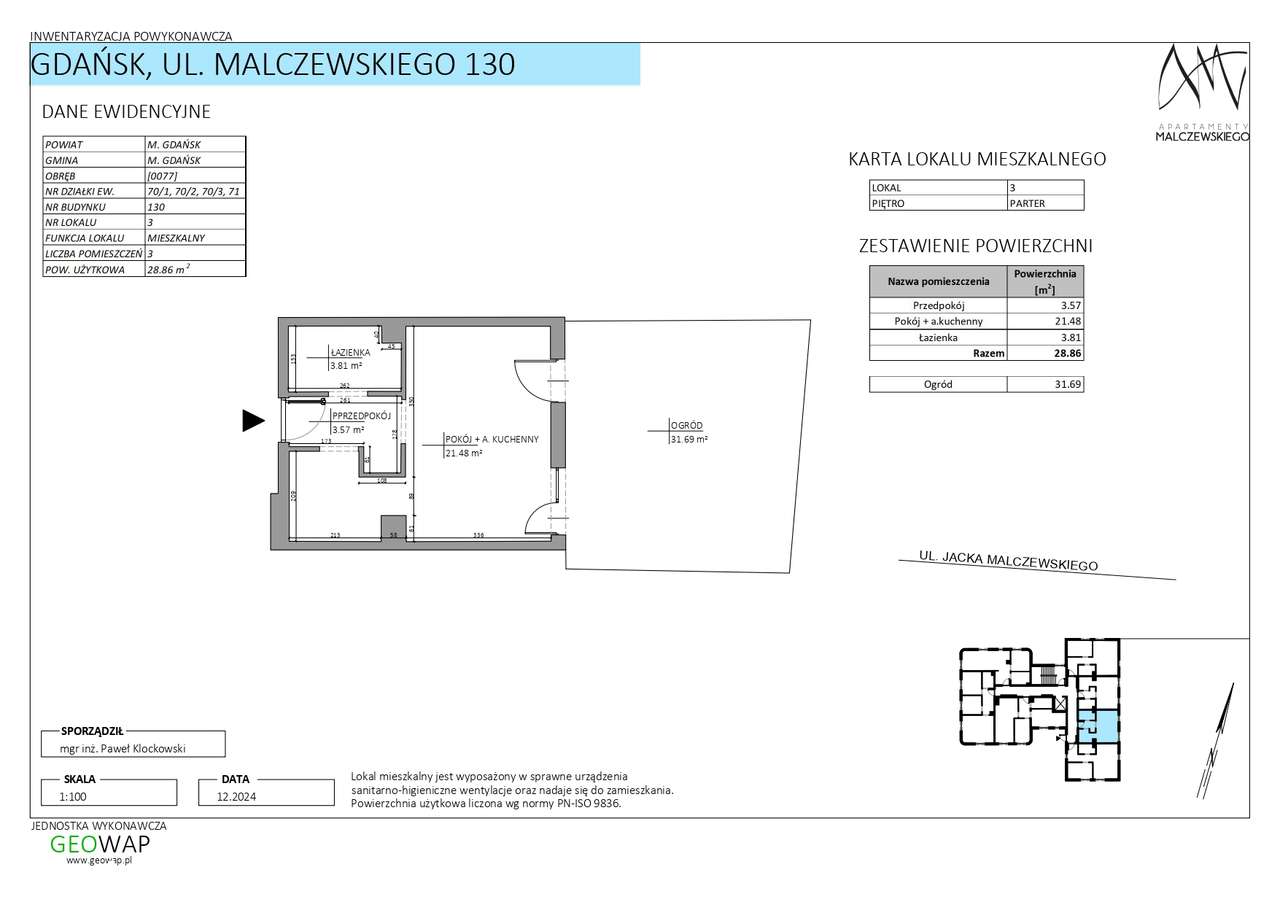 Kawalerka- 28,86 m2+ ogródek , parter - Pełny obrazek: 5/10