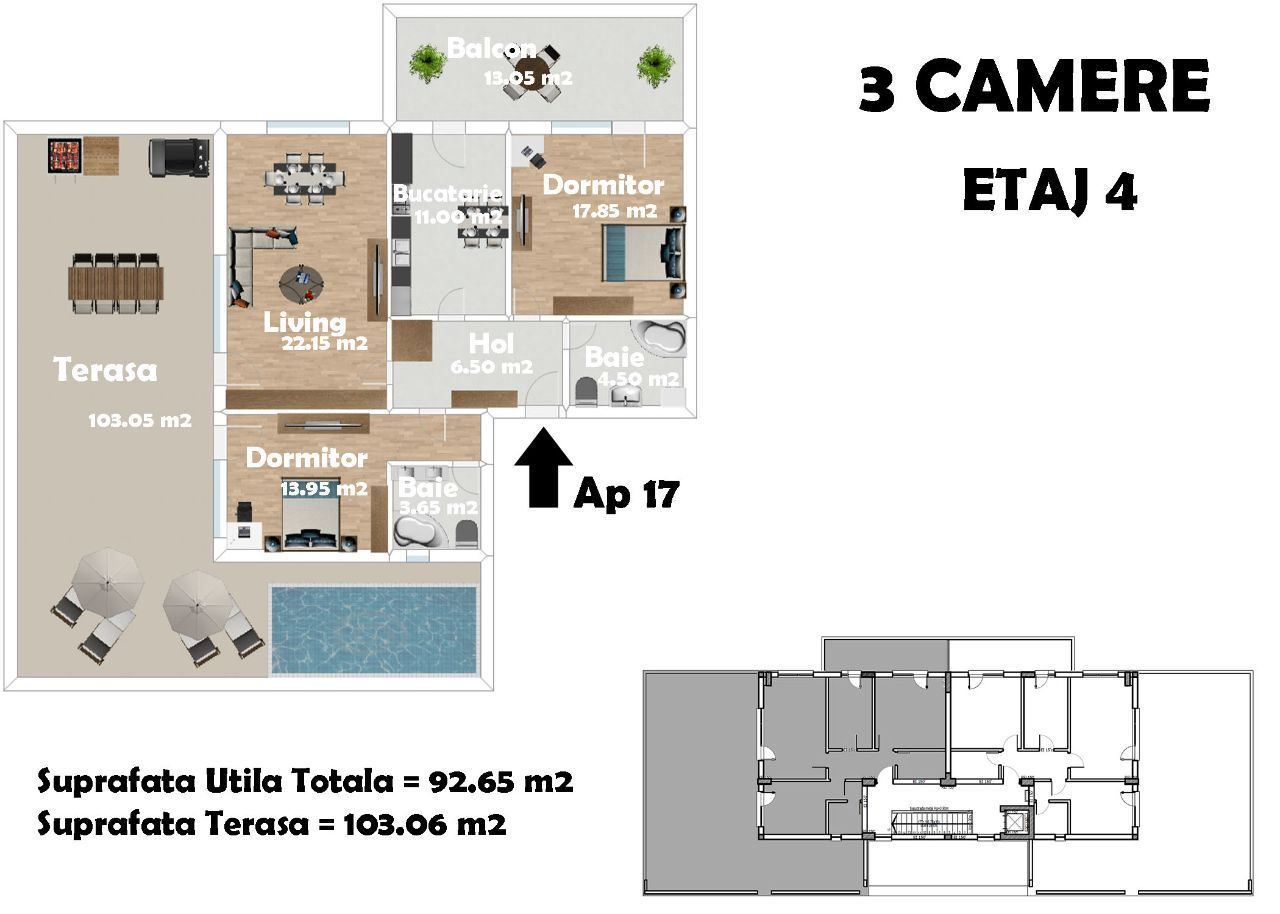 3 camere + terasa 103 mp Piata Alba Iulia - Imobil de Lux!