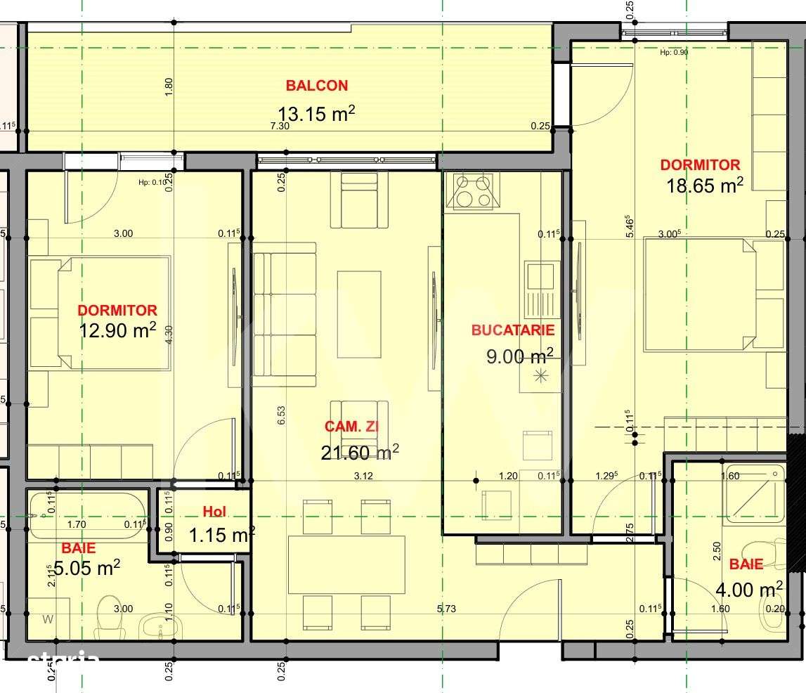 Apartament 3 camere 2 bai - 72mp utili de vanzare balcon etaj 1 Sibiu-1
