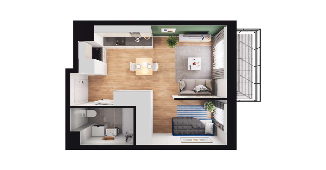 1-pokojowe mieszkanie 28m2 + balkon Bezpośrednio - Pełny obrazek: 2/8