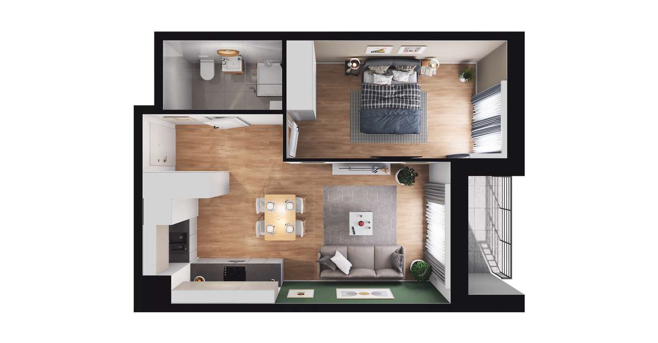 2-pokojowe mieszkanie 43m2 + balkon Bezpośrednio - Pełny obrazek: 3/9
