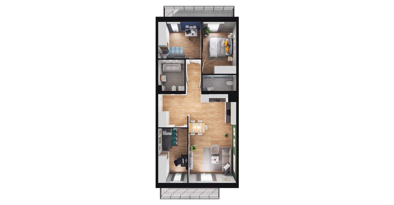 4-pokojowe mieszkanie 72m2 + 2 balkony - Pełny obrazek: 2/8