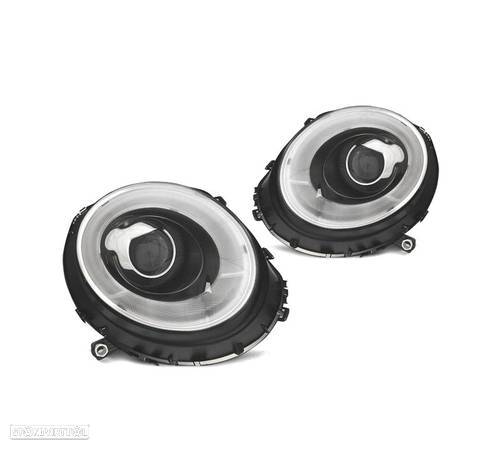 FARÓIS FRONTAIS PARA MINI COOPER R56 R57 06-10 TUBE LIGHT + PISCAS LED FUNDO PRETO - 1