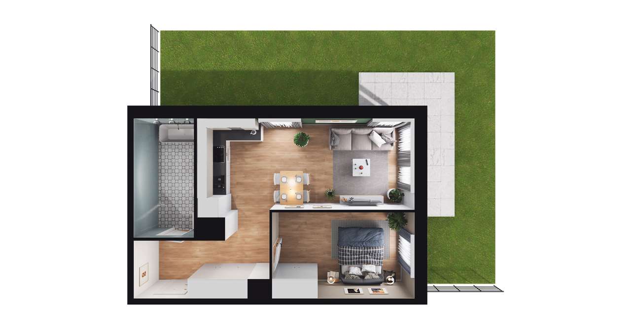 2-pokojowe mieszkanie 46m2 + ogródek - Pełny obrazek: 2/8