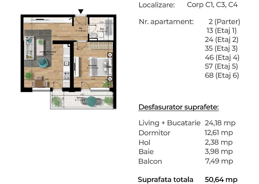 APARTAMENT 2 CAMERE | 50.64MP | ACCES METROU BERCENI | COMISION 0%!!-8