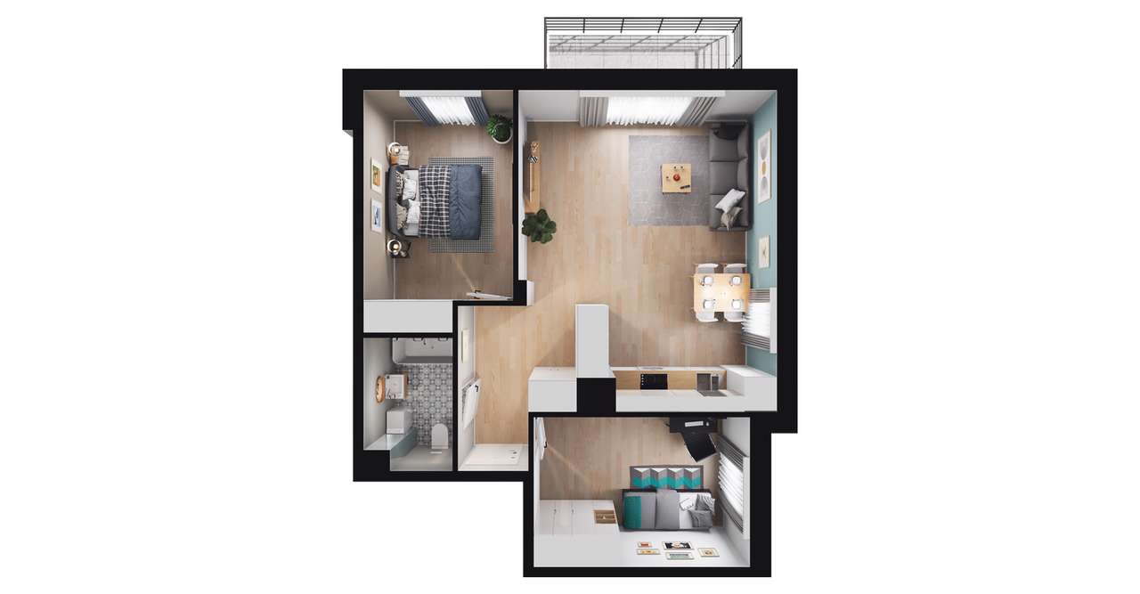 3-pokojowe mieszkanie 60m2 + balkon - Pełny obrazek: 2/8